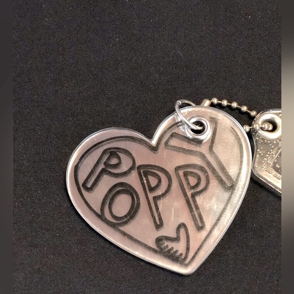 COACH POPPY & CLEAR PLASTIC GLITTER KEY FOB CHARMS KEYCHAIN HANGTAG 3.5” - Picture 2 of 8